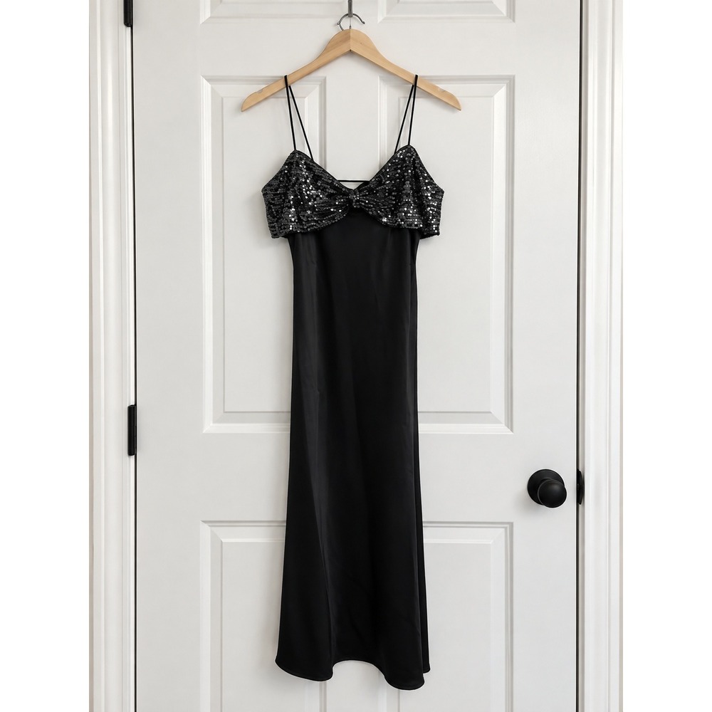 Lucy‎ Paris Marnie Sequin Bow Party Maxi Dress Gown Black Silver Festive Small